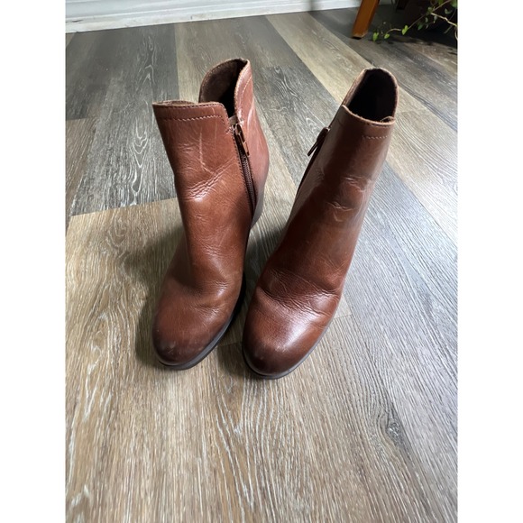 Born Shoes - Born Ankle Boots Womens 8 Brown Good Leather Block Heel‎ Side Zip Booties